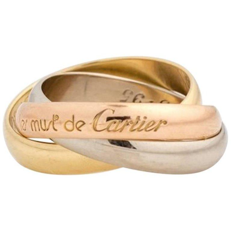 Les Must De Cartier Trinity Band Ring 18 Karat Rose, White and Yellow Gold In Good Condition For Sale In Atlanta, GA