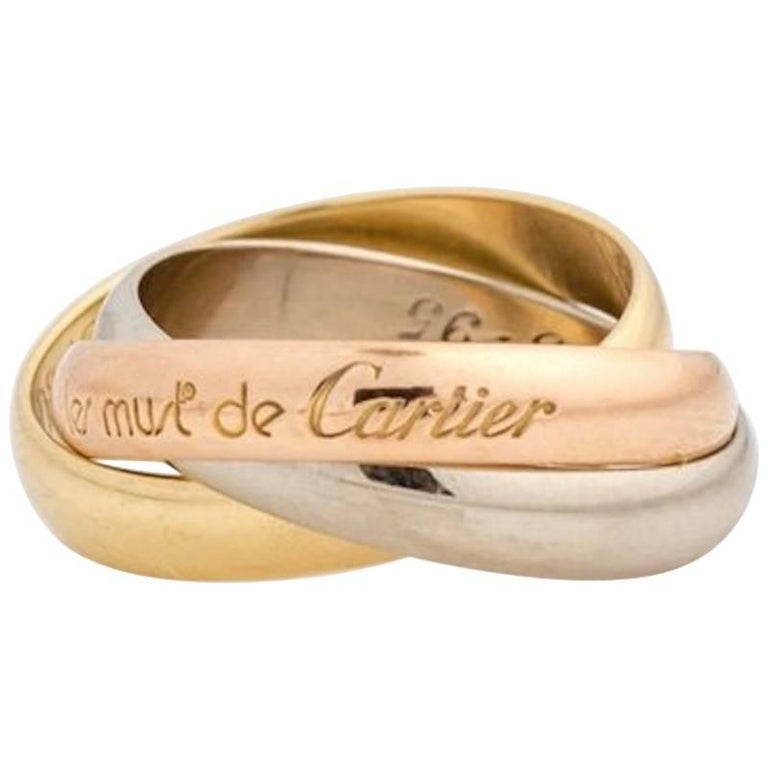 Les Must De Cartier Trinity Band Ring 18 Karat Rose, White and Yellow Gold For Sale