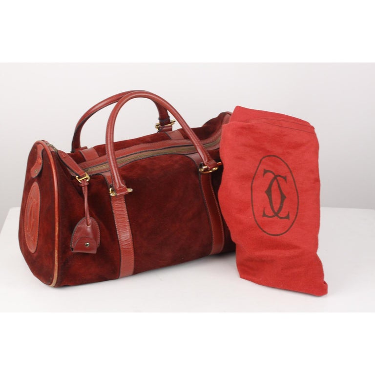 Les Must de Cartier Vintage Burgundy Suede Large Boston Bag Duffle