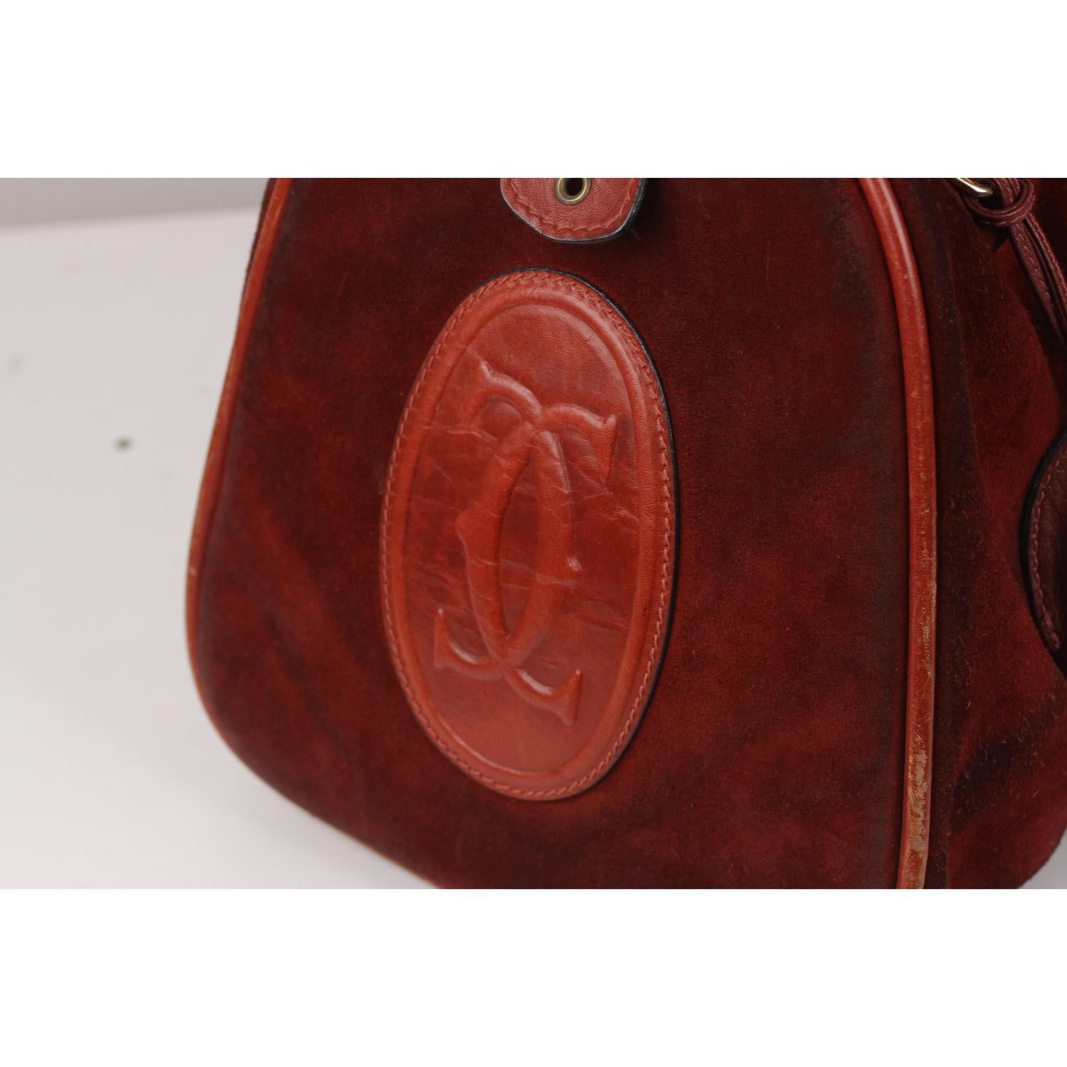 Red Les Must de Cartier Vintage Burgundy Suede Large Boston Bag Duffle