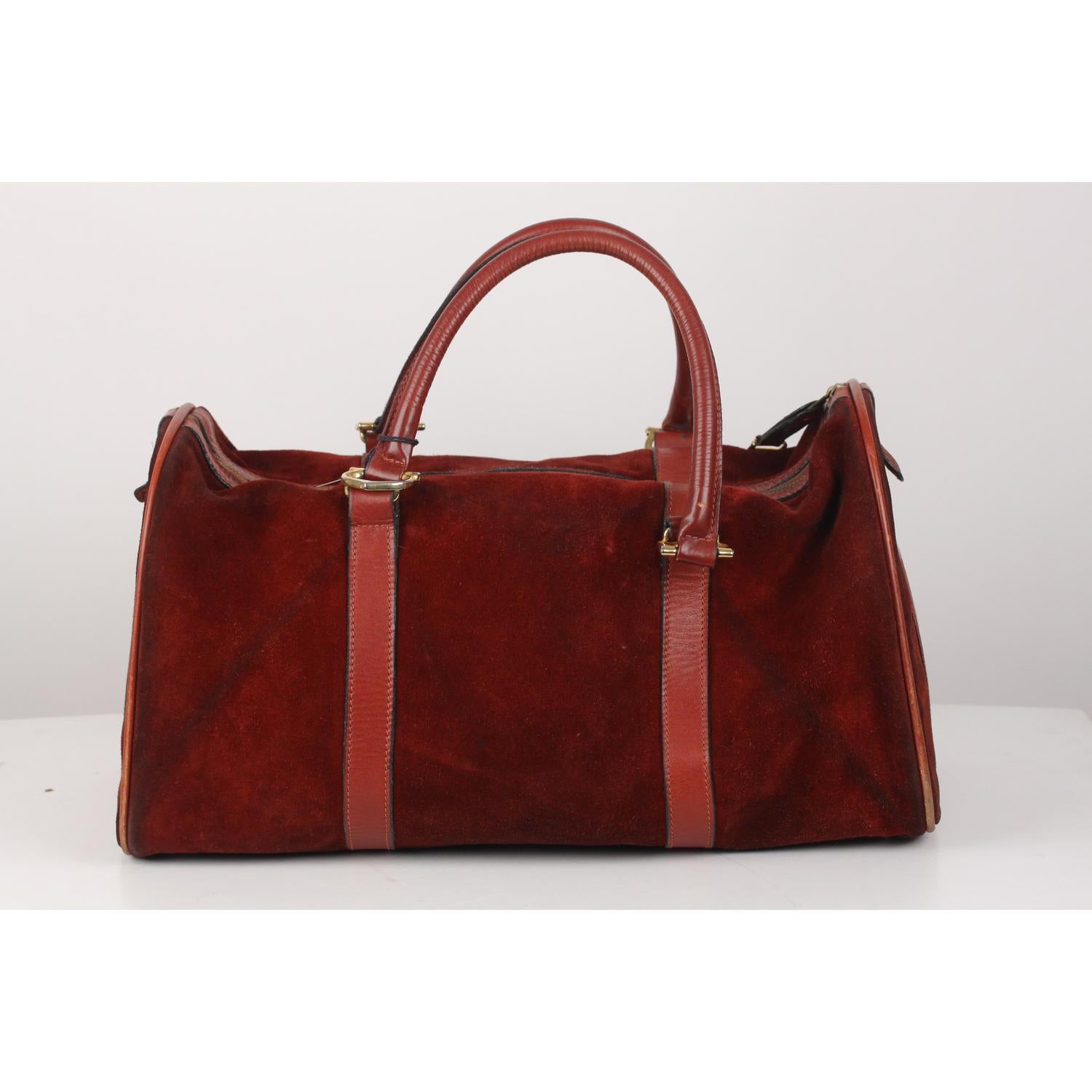 Les Must de Cartier Vintage Burgundy Suede Large Boston Bag Duffle In Fair Condition In Rome, Rome