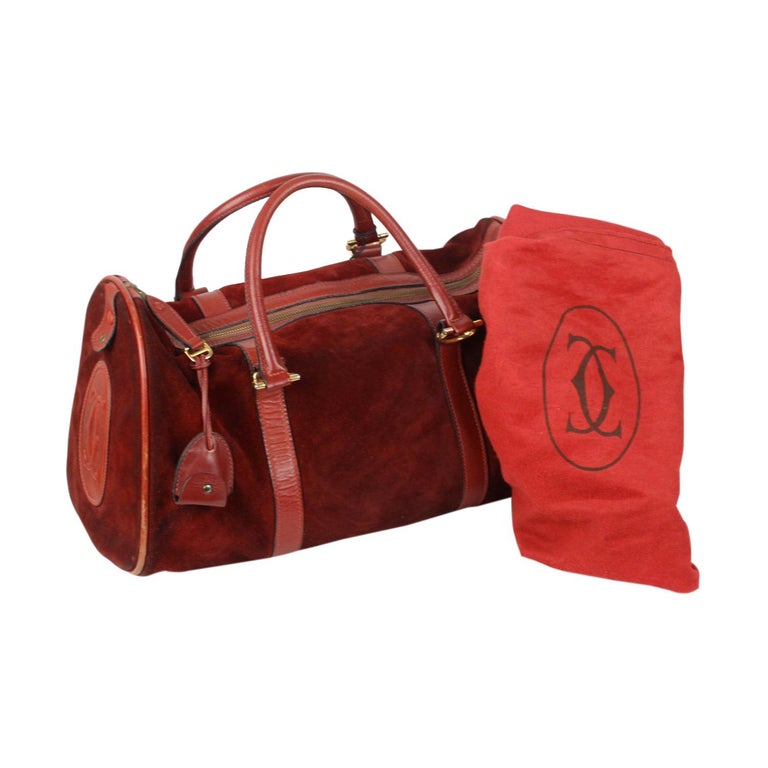 Les Must de Cartier Vintage Burgundy Suede Large Boston Bag Duffle For