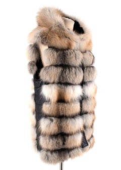 Les Noir Hooded Fox Fur & Leather Gilet - Size Estimated M