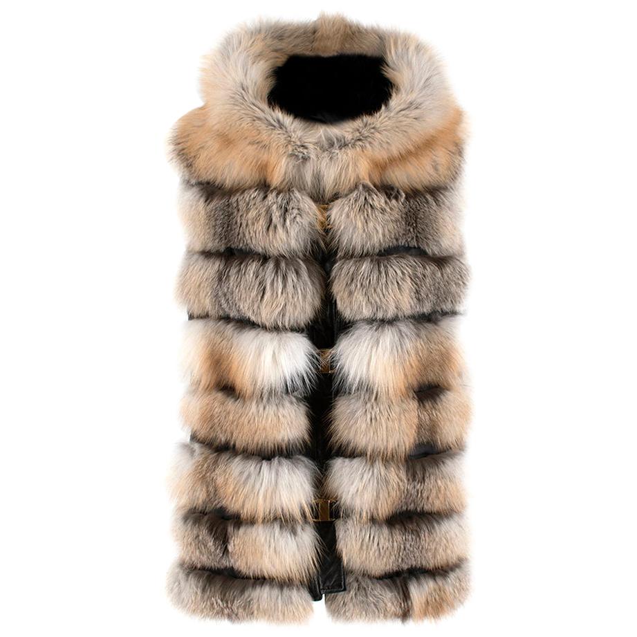 Les Noir Hooded Fox Fur 
Leather Gilet - Size Estimated M
