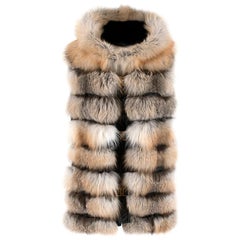 Les Noir Hooded Fox Fur & Leather Gilet - Size Estimated M