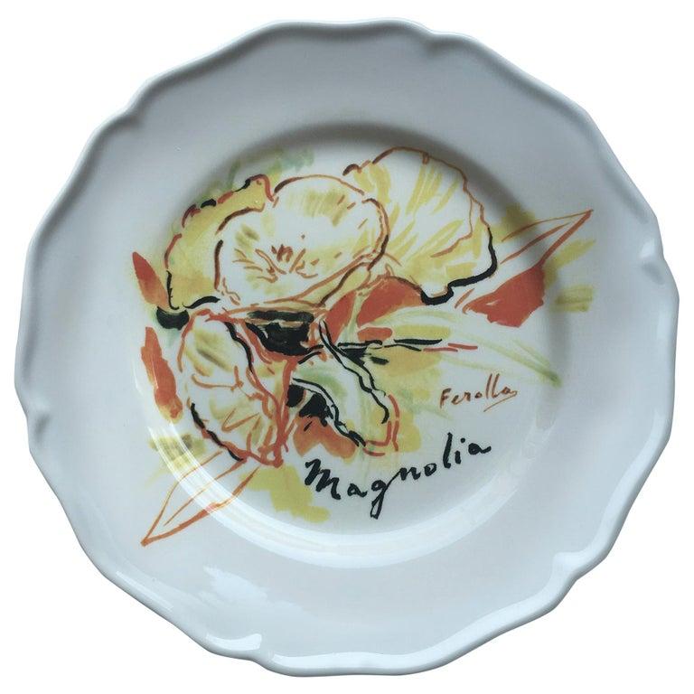 Organic Modern Les Ottomans Bosphorus Suite 'Magnolia Design' Ceramic Plate by Chez Dede For Sale