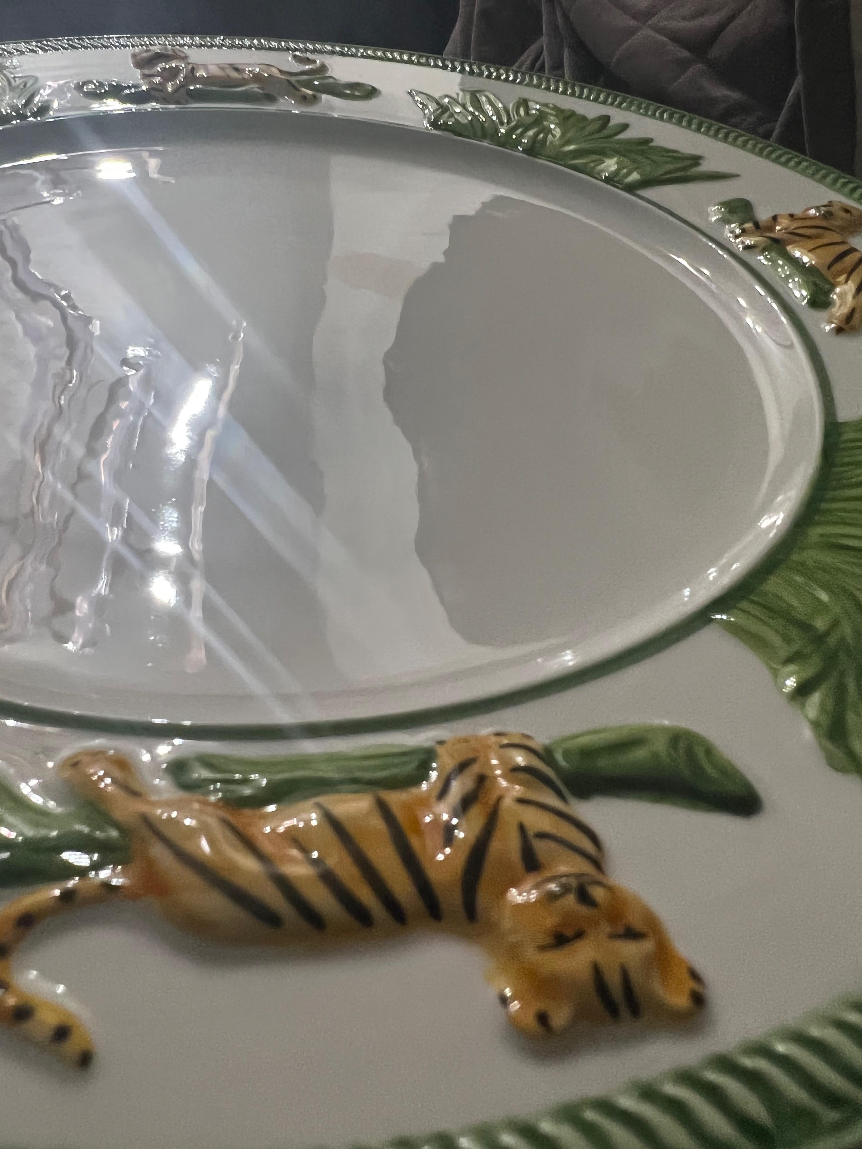 Les Ottomans Le Tigres White Ceramic Plates, Pair, Hand-Painted, Tigers, Italy 5