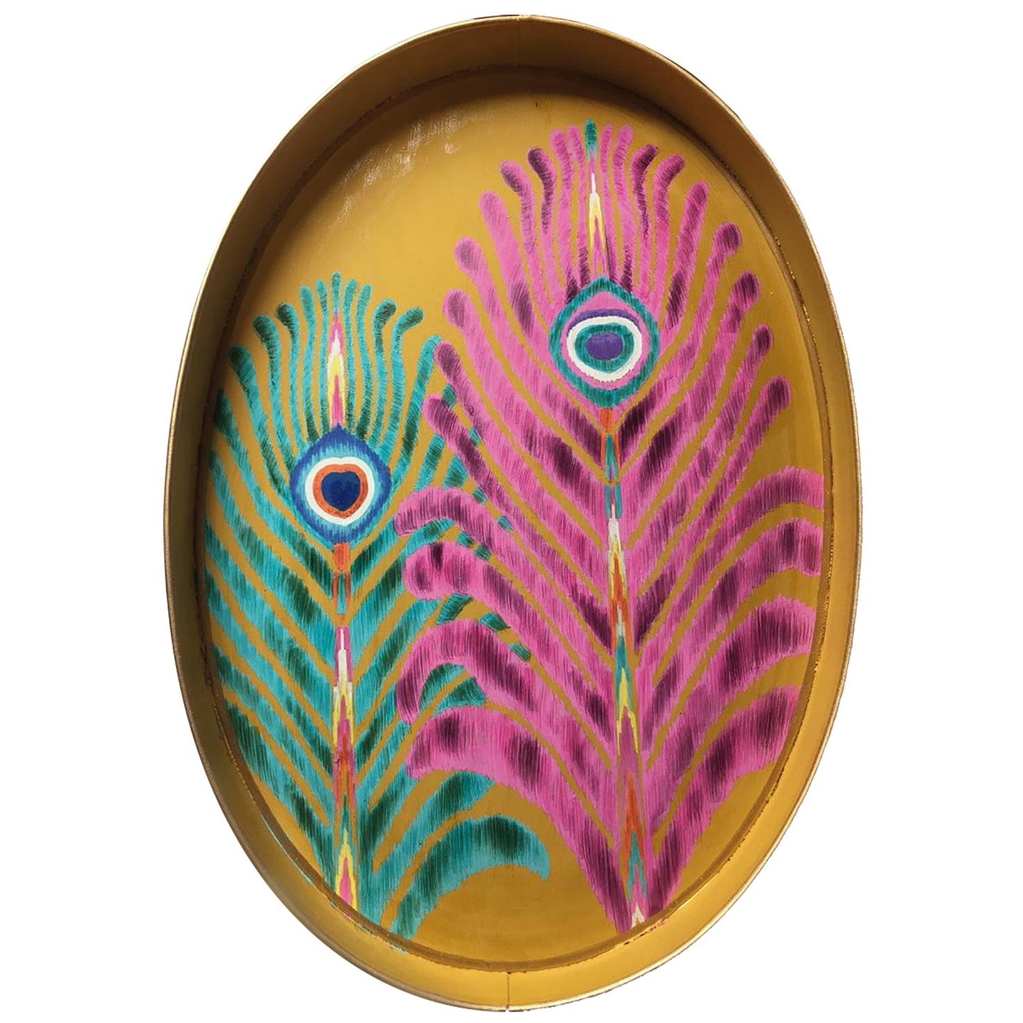 Les Ottomans "The Peacock Design" Oval Iron Tray by Matthew Williamson