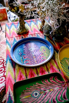 Les Ottomans "The Peacock Design" Round Iron Tray by Matthew Williamson