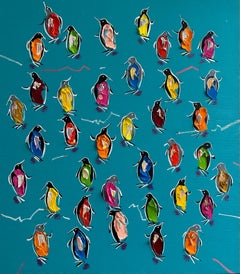 Party - original expressive wildlife oil painting- contemporary impasto artwork