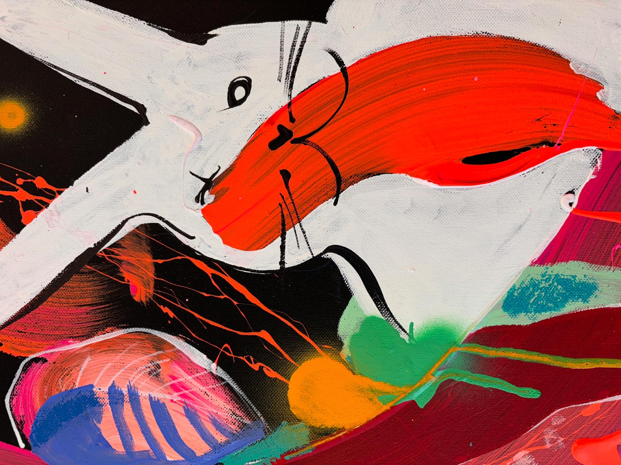 Coniglietti tropicali - pittura originale di fauna selvatica espressiva - opera d'arte contemporanea - Painting Espressionismo astratto di  Les Panchyshyn