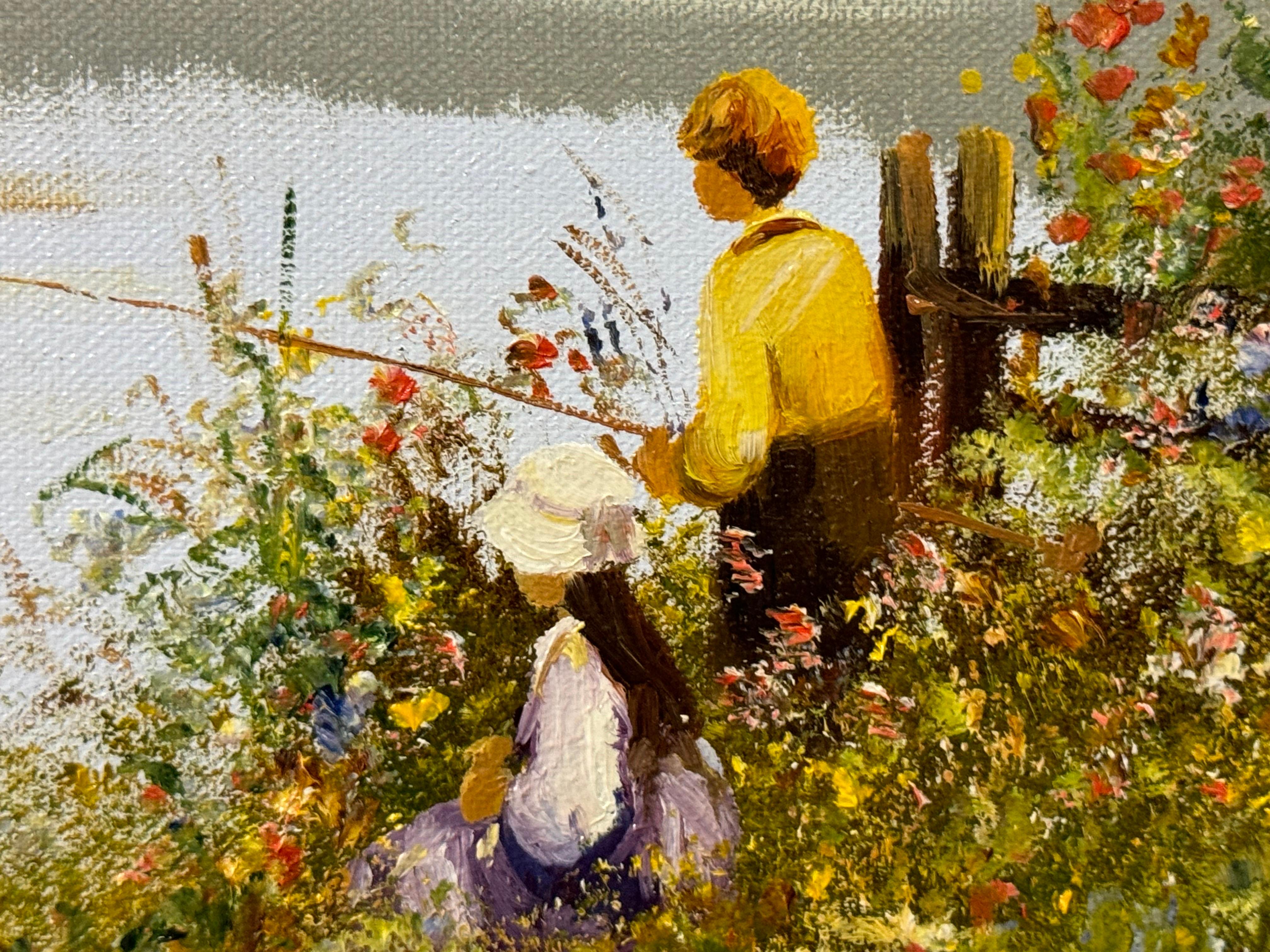 Bambini che pescano vicino a un fiume con fiori selvatici e fattoria nella campagna inglese in vendita 7