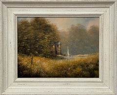 Serene Countryside Landscape with Sailboat & Wild Flowers in English Countryside
