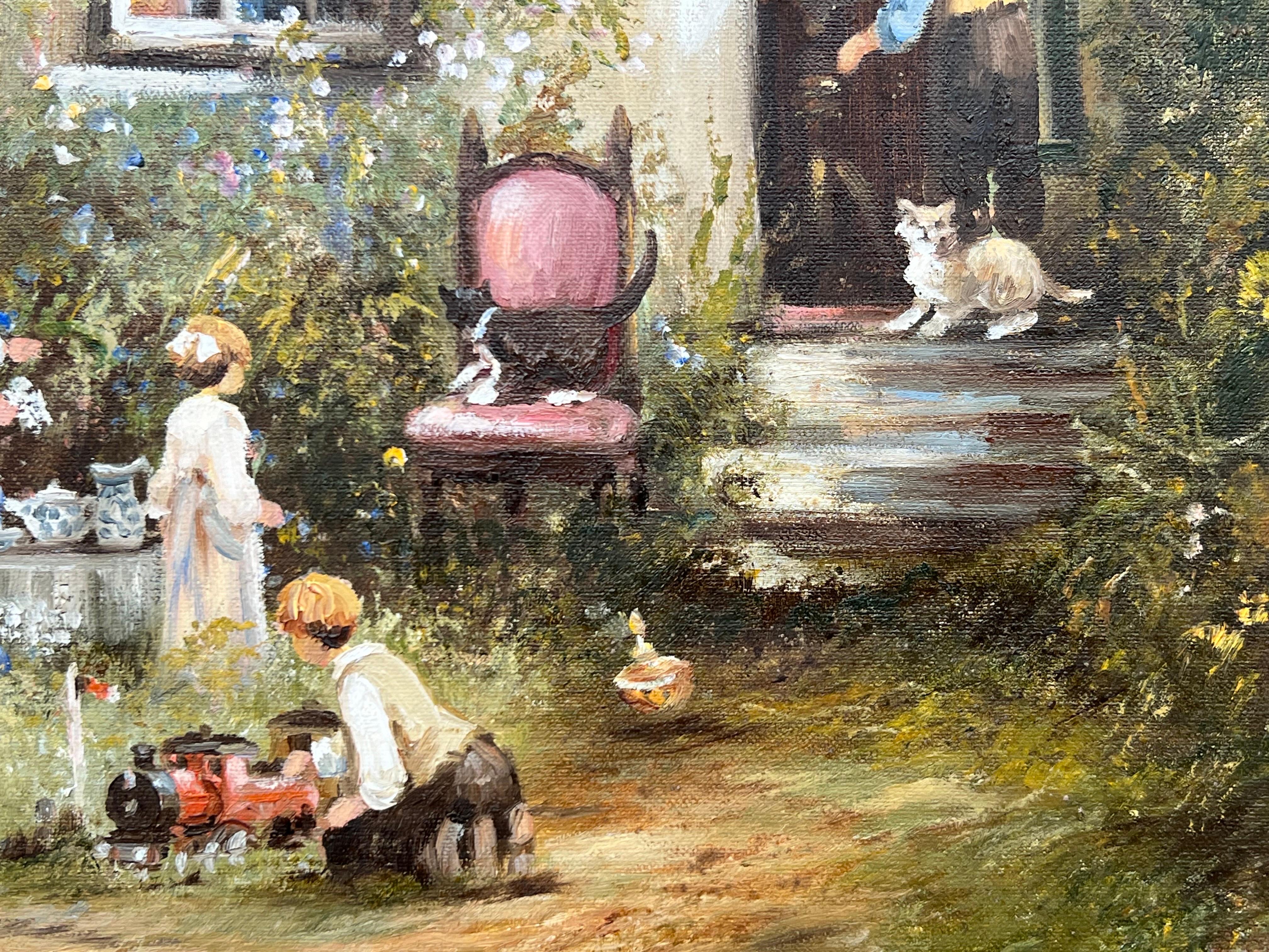 Children Playing in a Farmhouse Flower Garden in the English Countryside 1