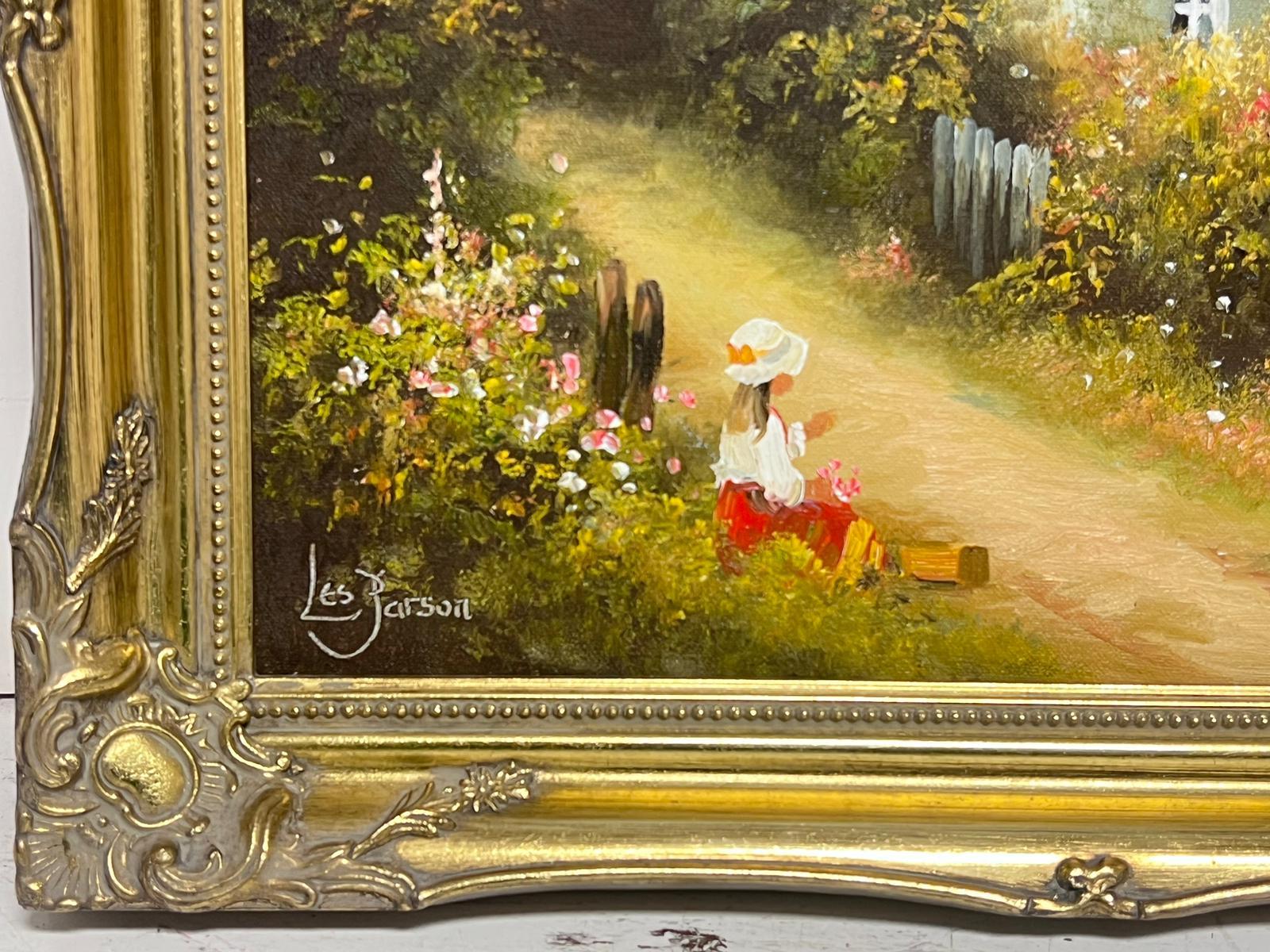 Bambini che raccolgono le more Giardino di campagna inglese firmato Pittura ad olio 2