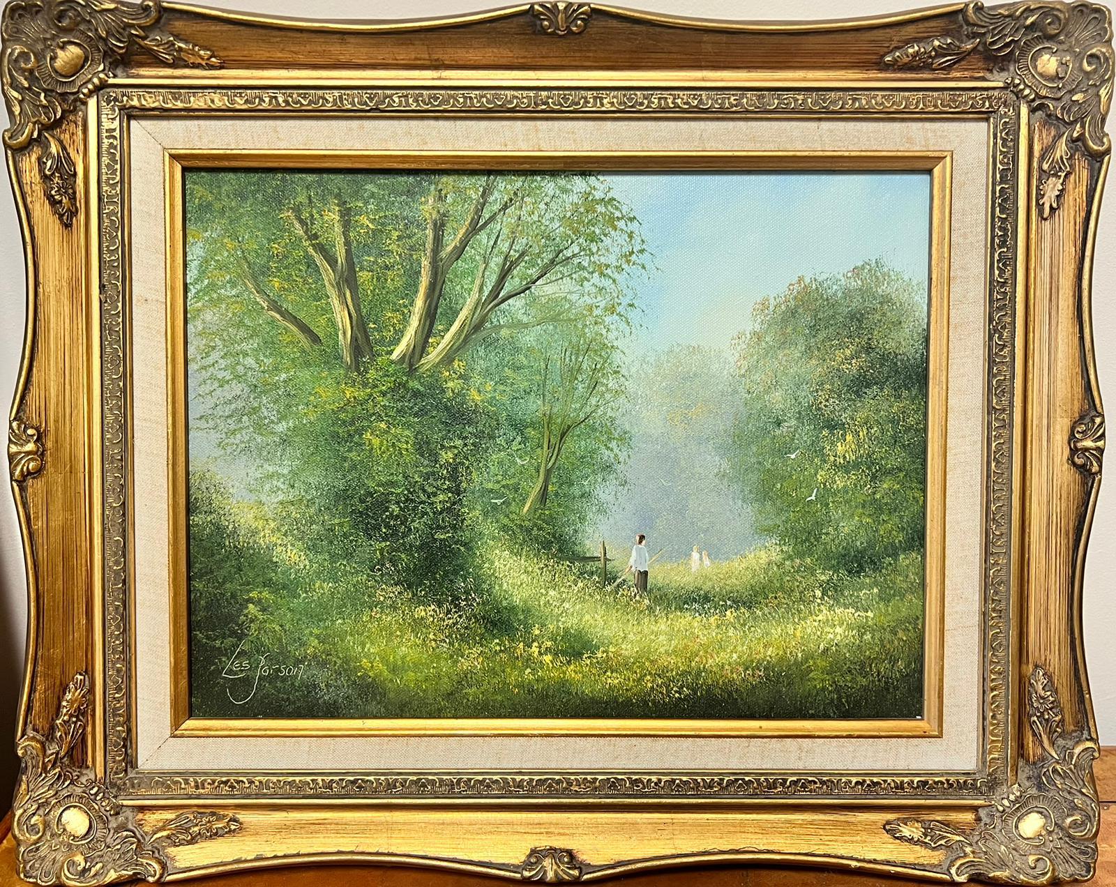 Playing in the Hazy Summer Meadows, Original, britischer Impressionismus, signiert, Öl  – Painting von Les Parsons