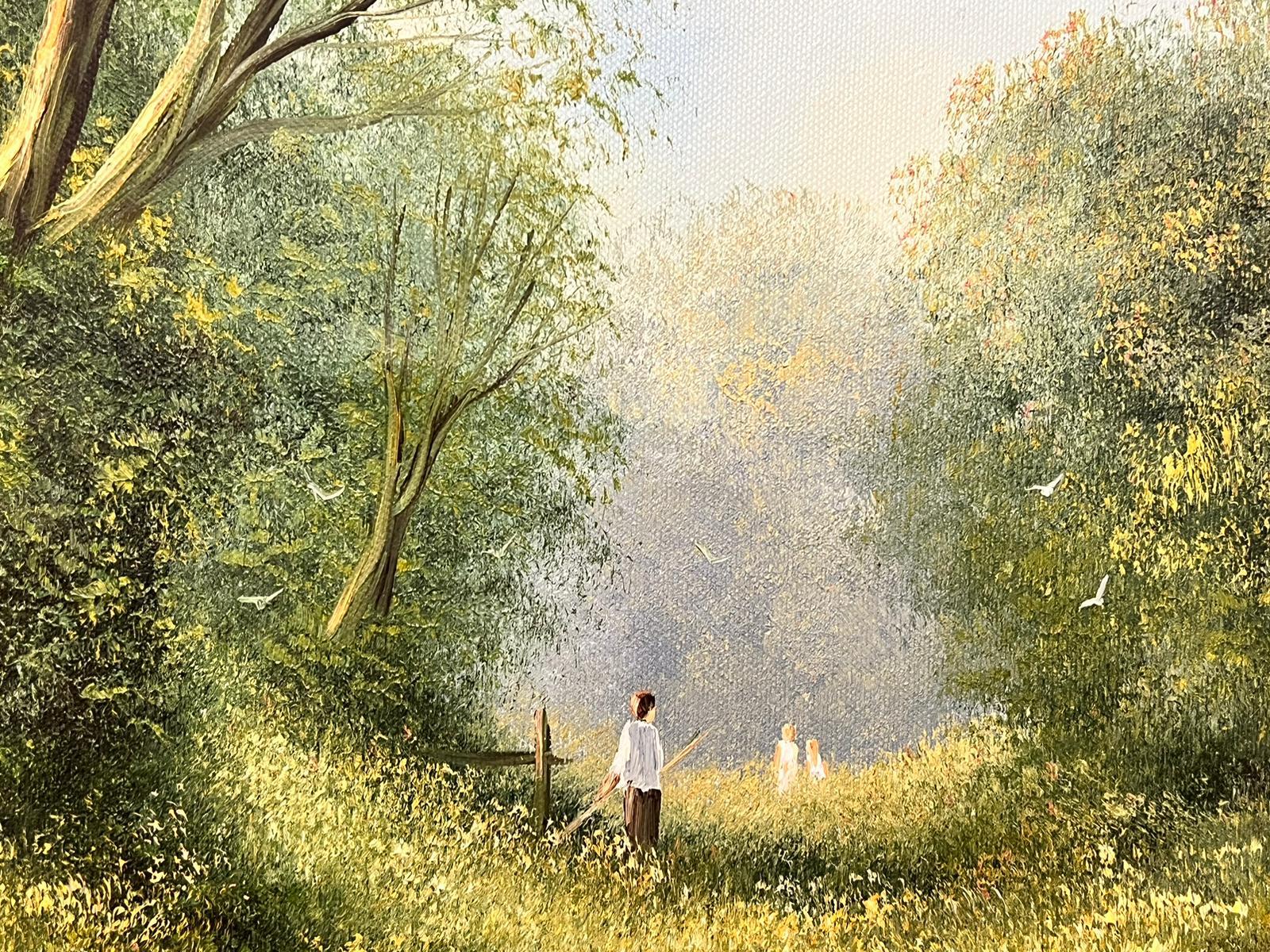 Playing in the Hazy Summer Meadows, Original, britischer Impressionismus, signiert, Öl  (Viktorianisch), Painting, von Les Parsons