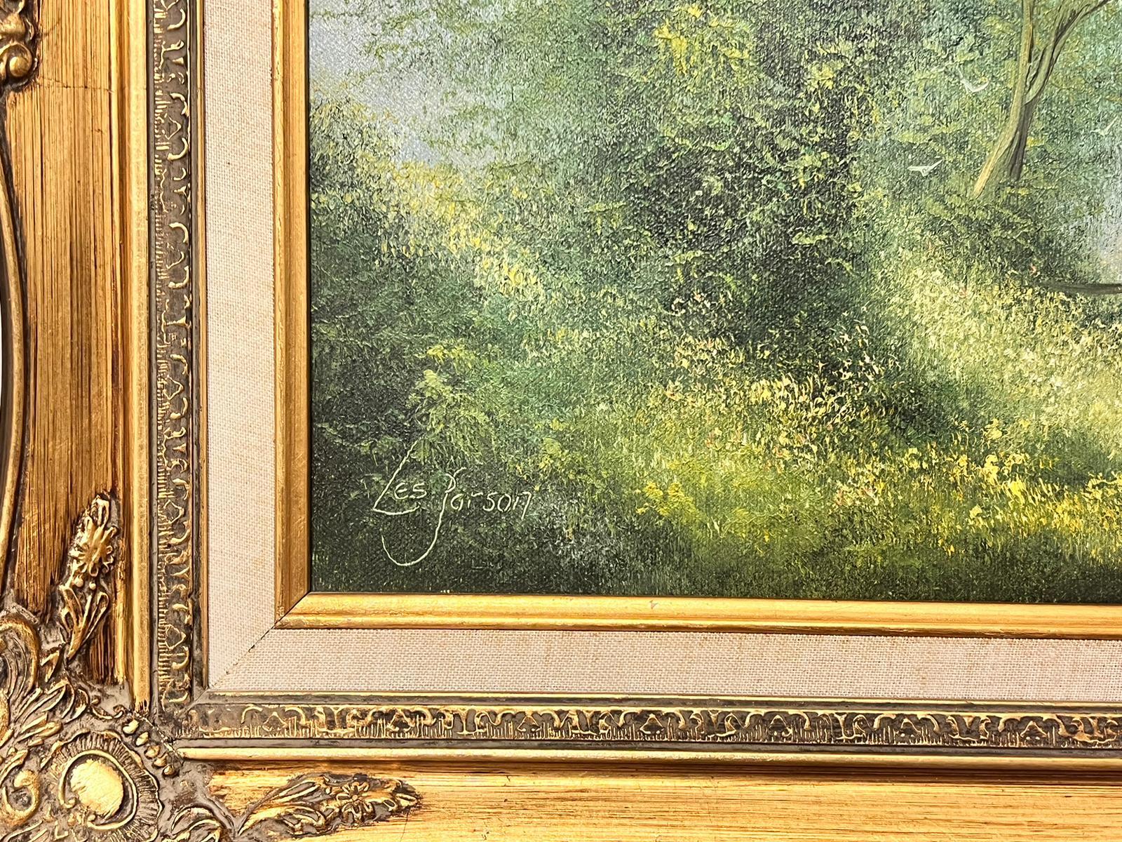 Paisaje rural
Les Parson (n.1945)
óleo sobre lienzo firmado, enmarcado
enmarcado: 17 x 22 pulgadas
lienzo: 12 x 16 pulgadas
procedencia: colección privada
estado: muy bueno y en buen estado 
