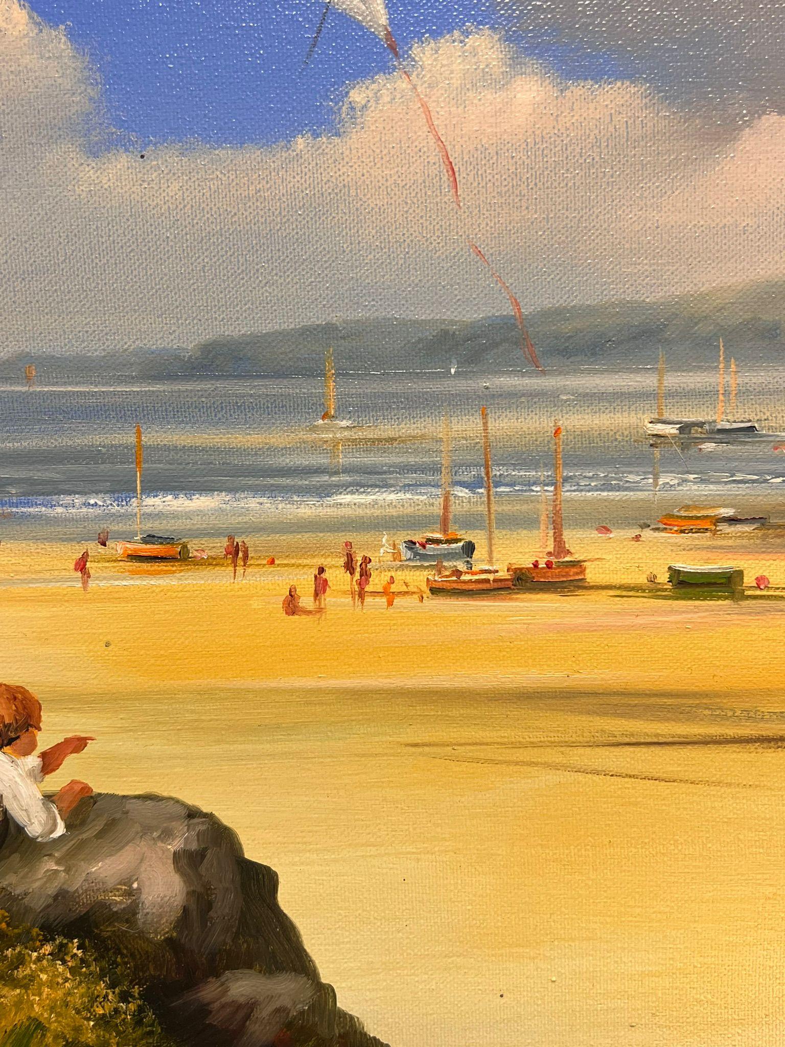 Bambini che giocano sulla spiaggia
di Les Parsons (nato nel 1945) * vedi sotto
firmato
olio su tela, incorniciato in una cornice dorata spazzata. 
incorniciato: 27 x 23 pollici
tela: 20 x 16 pollici
provenienza: collezione privata,
