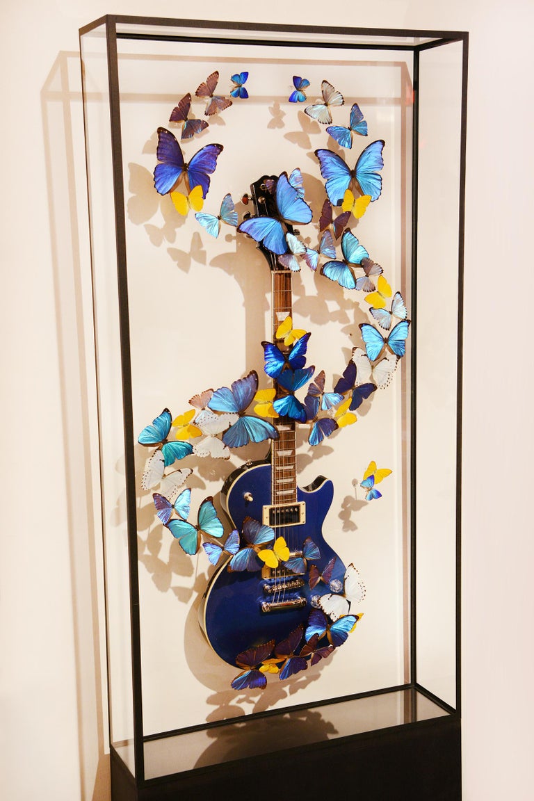 Hand-Crafted Les Paul & Blue Butterflies Guitar For Sale