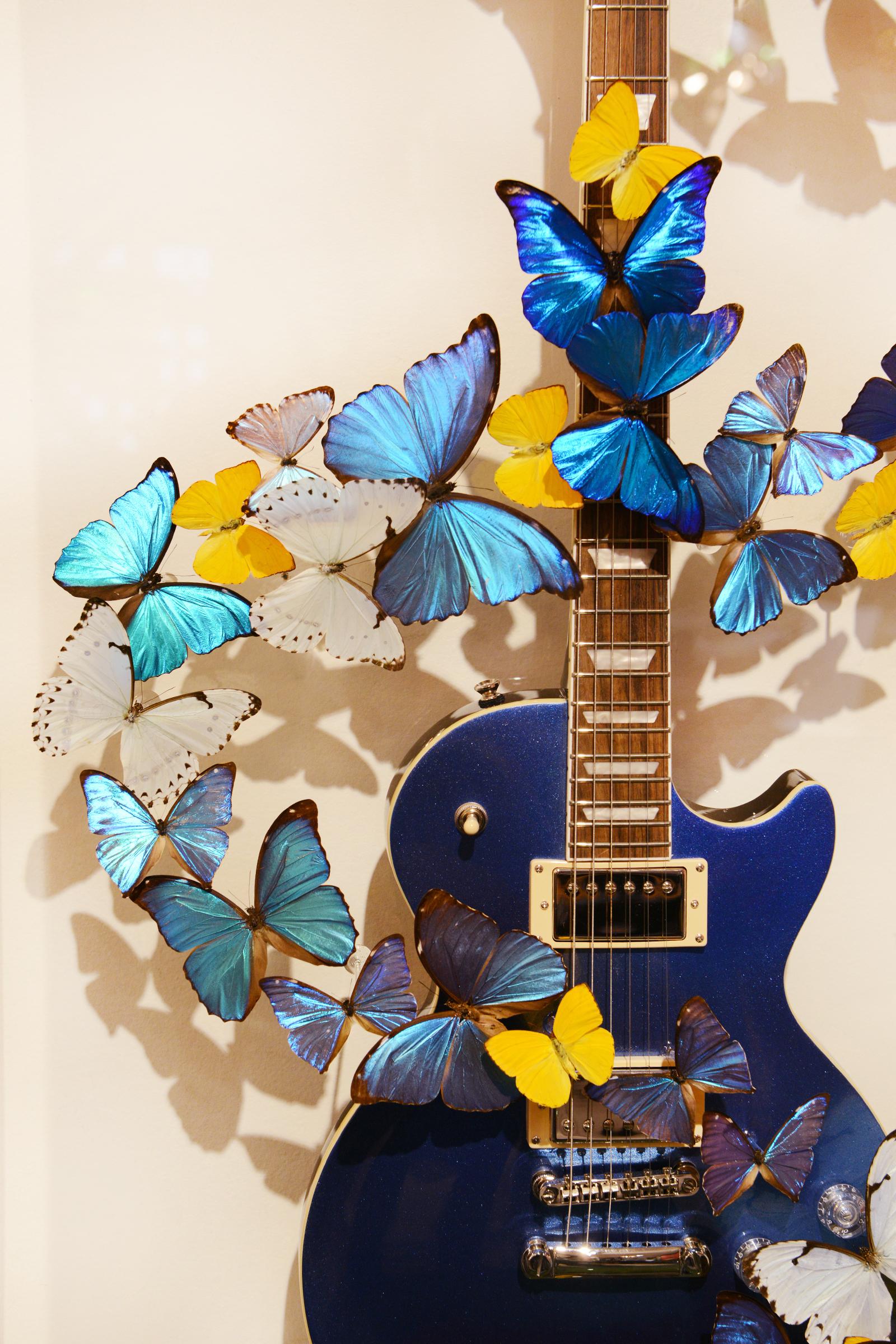 Glass Les Paul & Blue Butterflies Guitar For Sale
