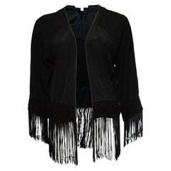 Les Petites..., schwarze semi-transparente Seidenjacke mit Fransen in Größe S