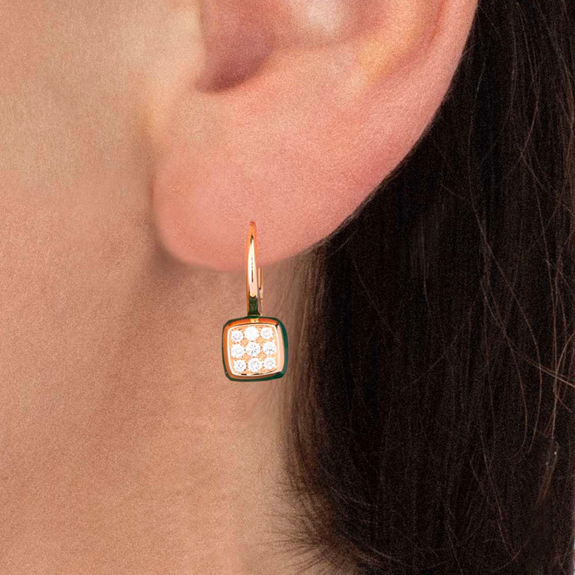 Round Cut Les Petits Bonbons Earrings Square with Green Onyx and Diamonds For Sale
