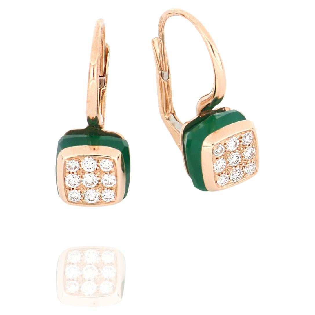 Les Petits Bonbons Earrings Square with Green Onyx and Diamonds For Sale