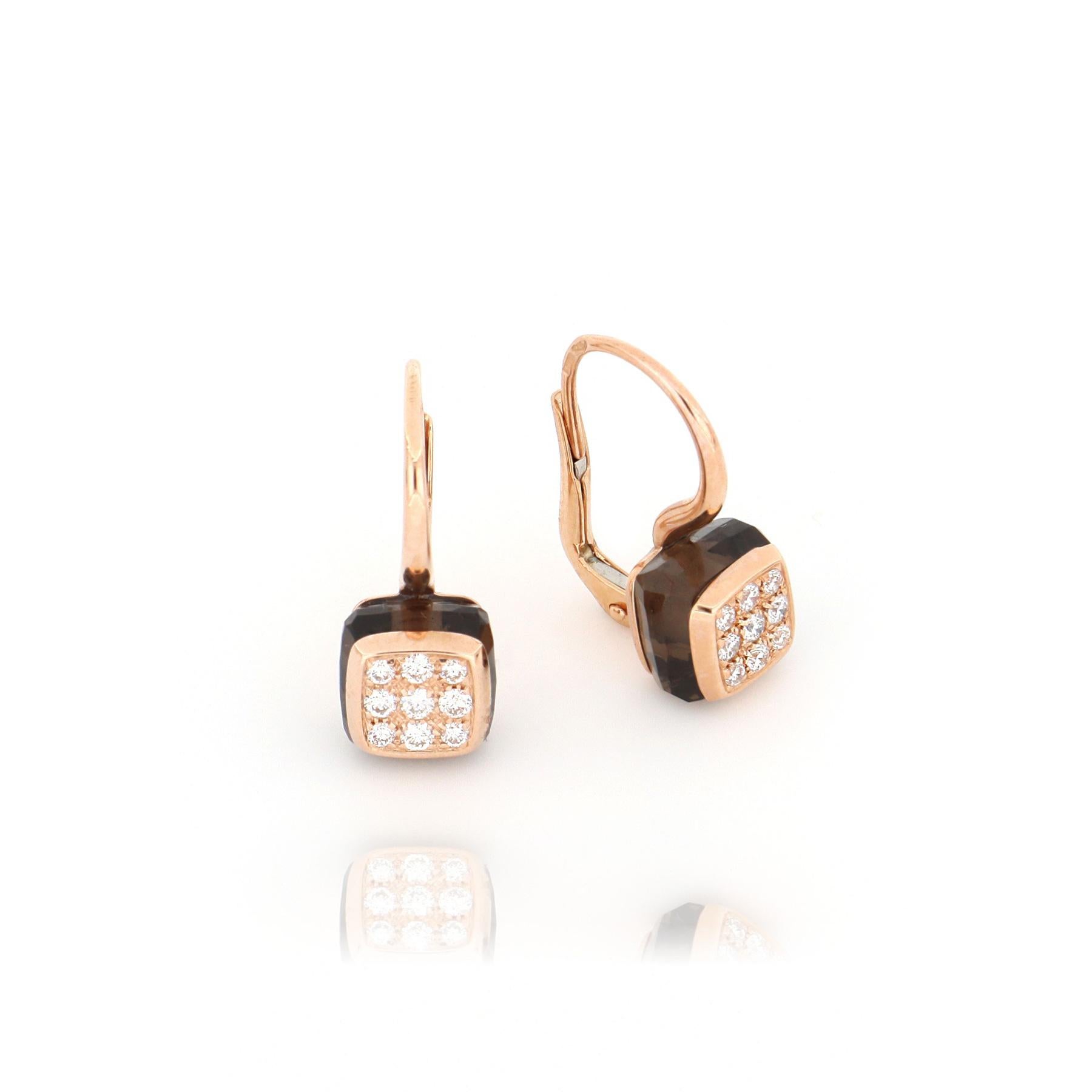 Contemporary Les Petits Bonbons Earrings Square with Smoky Quartz and Diamonds For Sale