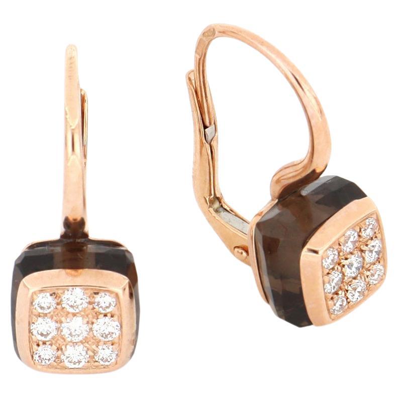 Les Petits Bonbons Earrings Square with Smoky Quartz and Diamonds For Sale
