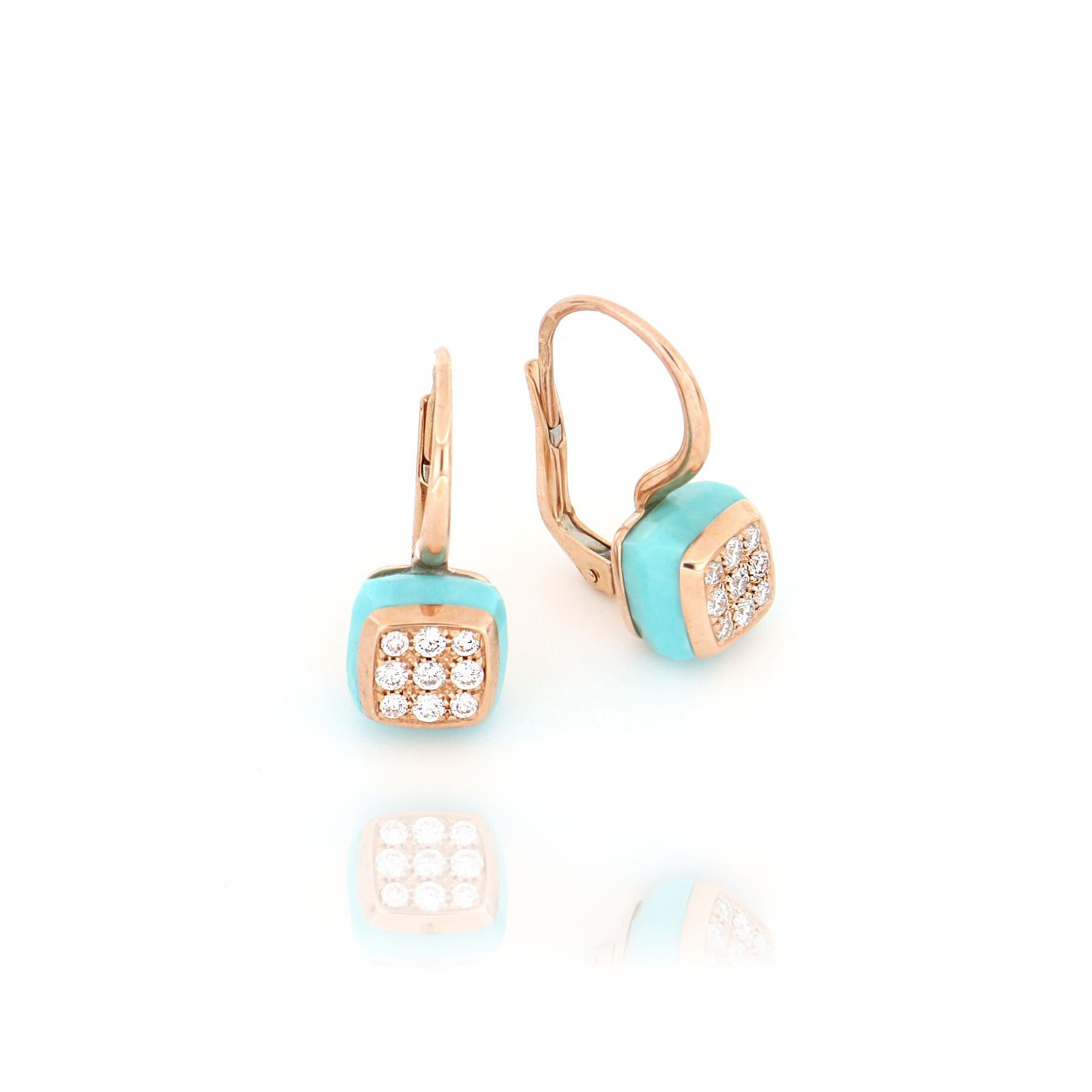 Les Petits Bonbons Earrings Square with Turquoise and Diamonds In New Condition For Sale In Arezzo, IT