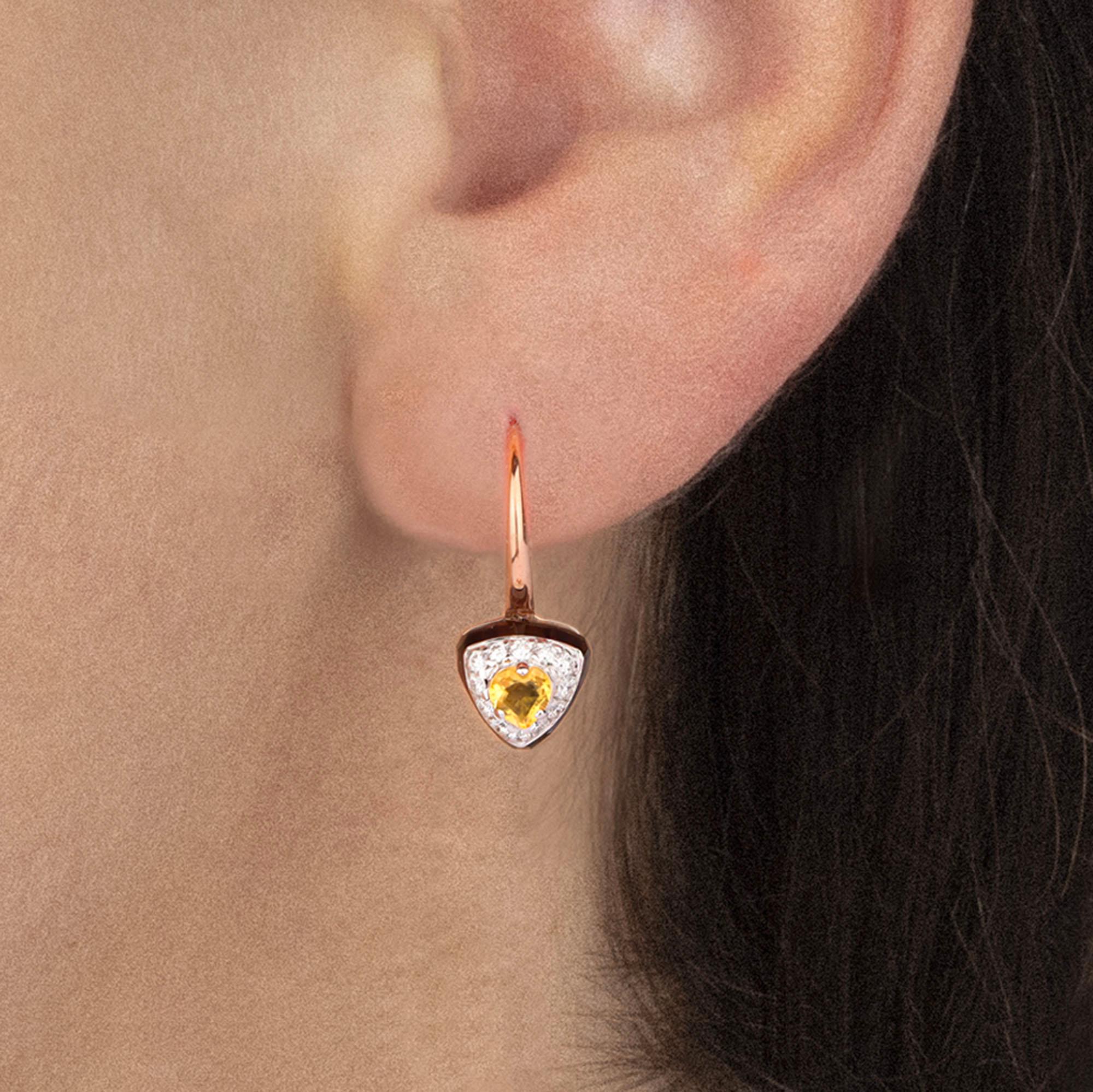 Round Cut Les Petits Bonbons Earrings Triangle with Citrine, Smoky Quartz and Diamonds For Sale
