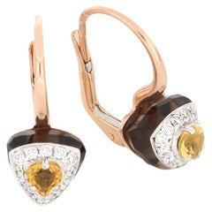Les Petits Bonbons Earrings Triangle with Citrine, Smoky Quartz and Diamonds