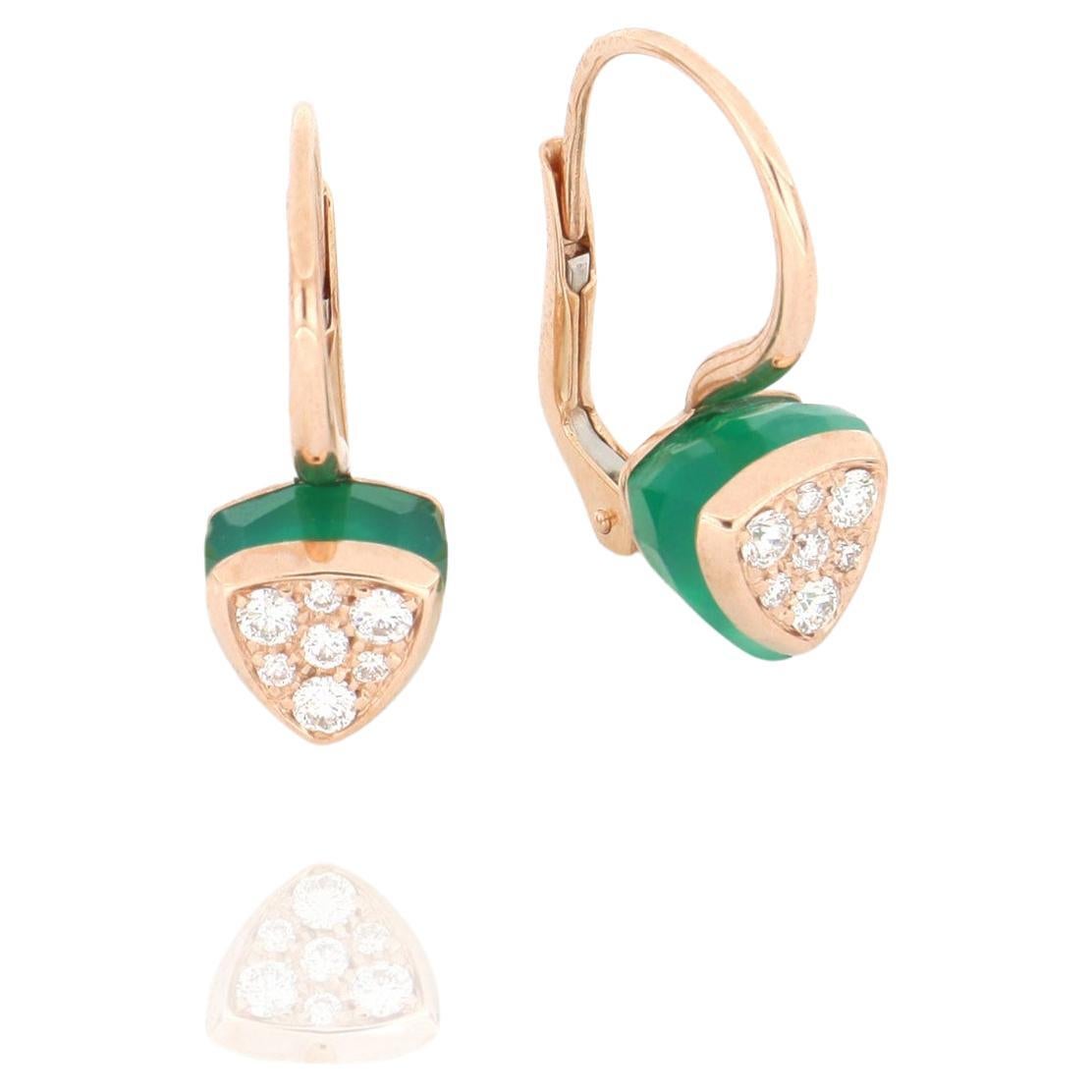 Les Petits Bonbons Earrings Triangle with Green Onyx and Diamonds For Sale