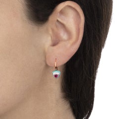 Les Petits Bonbons Earrings Triangle with Rhodolite, Turquoise and Diamonds