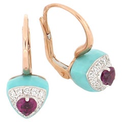 Les Petits Bonbons Earrings Triangle with Rhodolite, Turquoise and Diamonds