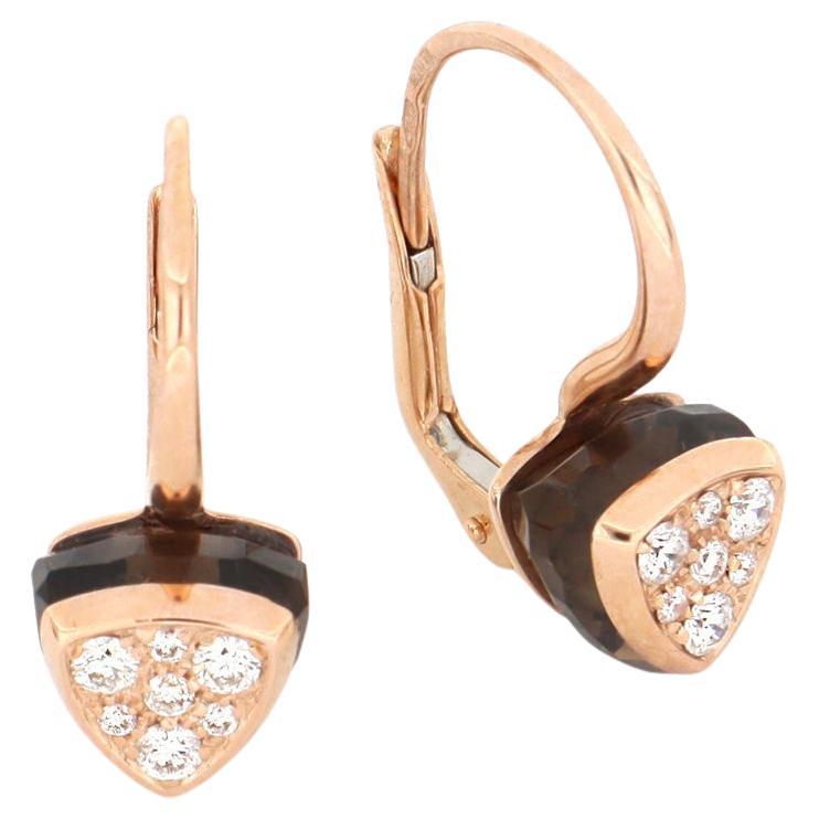 Les Petits Bonbons Earrings Triangle with Smoky Quartz and Diamonds For Sale