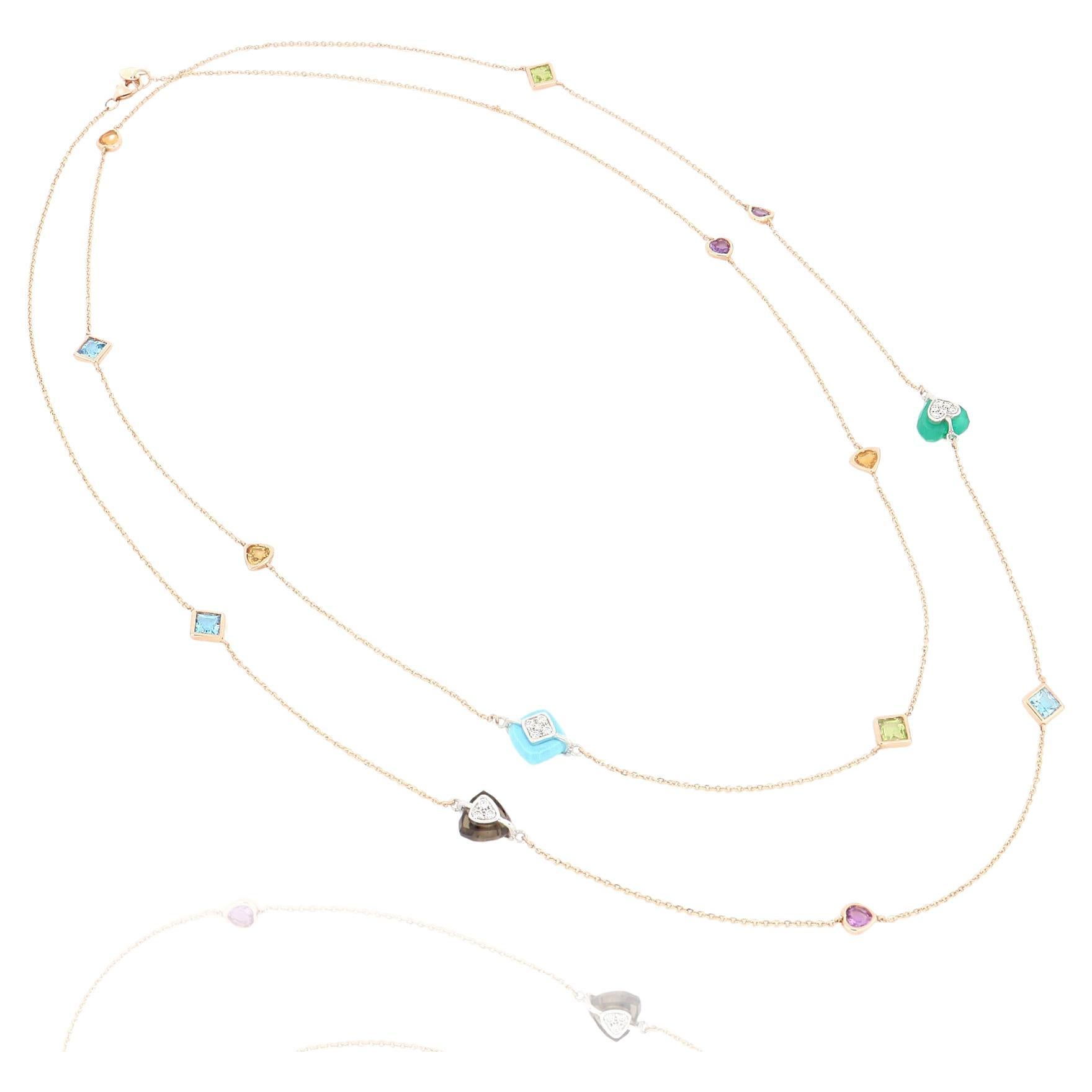 Les Petits Bonbons Necklace with Colored Stones and Diamonds For Sale