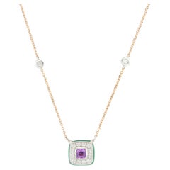 Les Petits Bonbons Necklace Square Amethyst, Green Onyx and Diamonds
