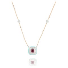 Les Petits Bonbons Halskette mit quadratischem Rhodolith, Türkis und Diamanten