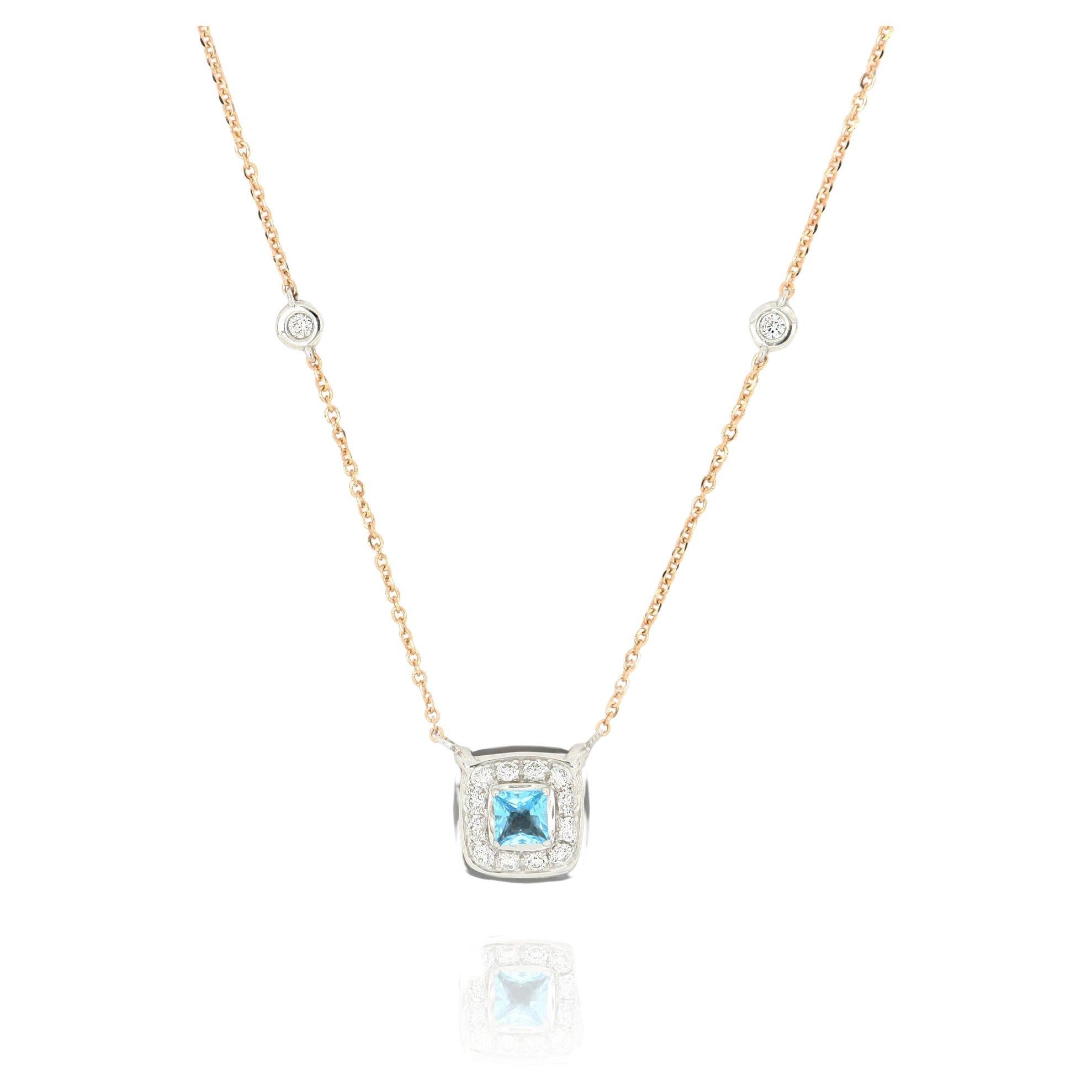 Les Petits Bonbons Collier de topaze bleue carrée, quartz fumé et diamants