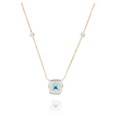 Les Petits Bonbons Halskette, quadratischer blauer Topas, Rauchquarz und Diamanten