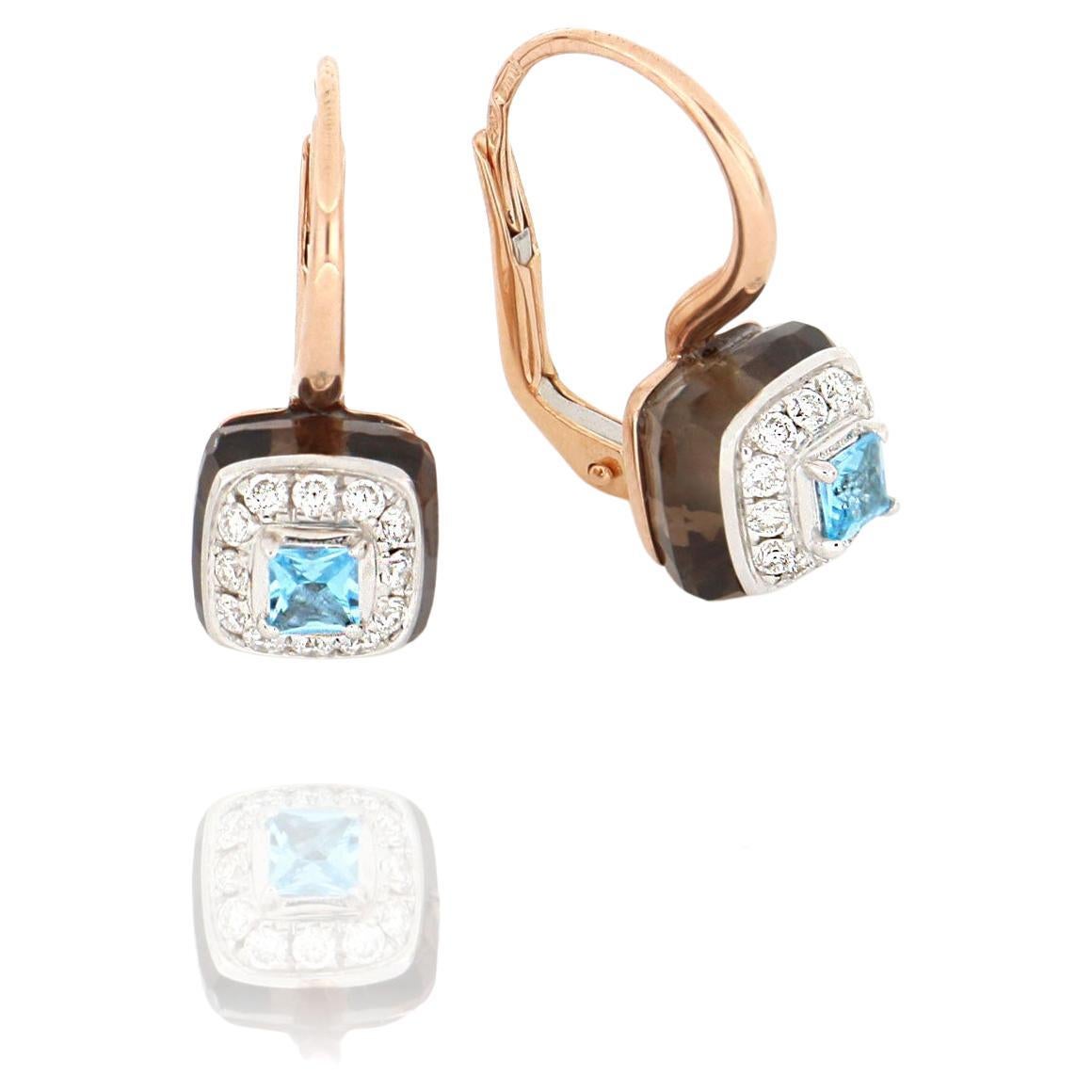 Les Petits Bonbons Collier carré avec topaze bleue, quartz fumé et diamants en vente