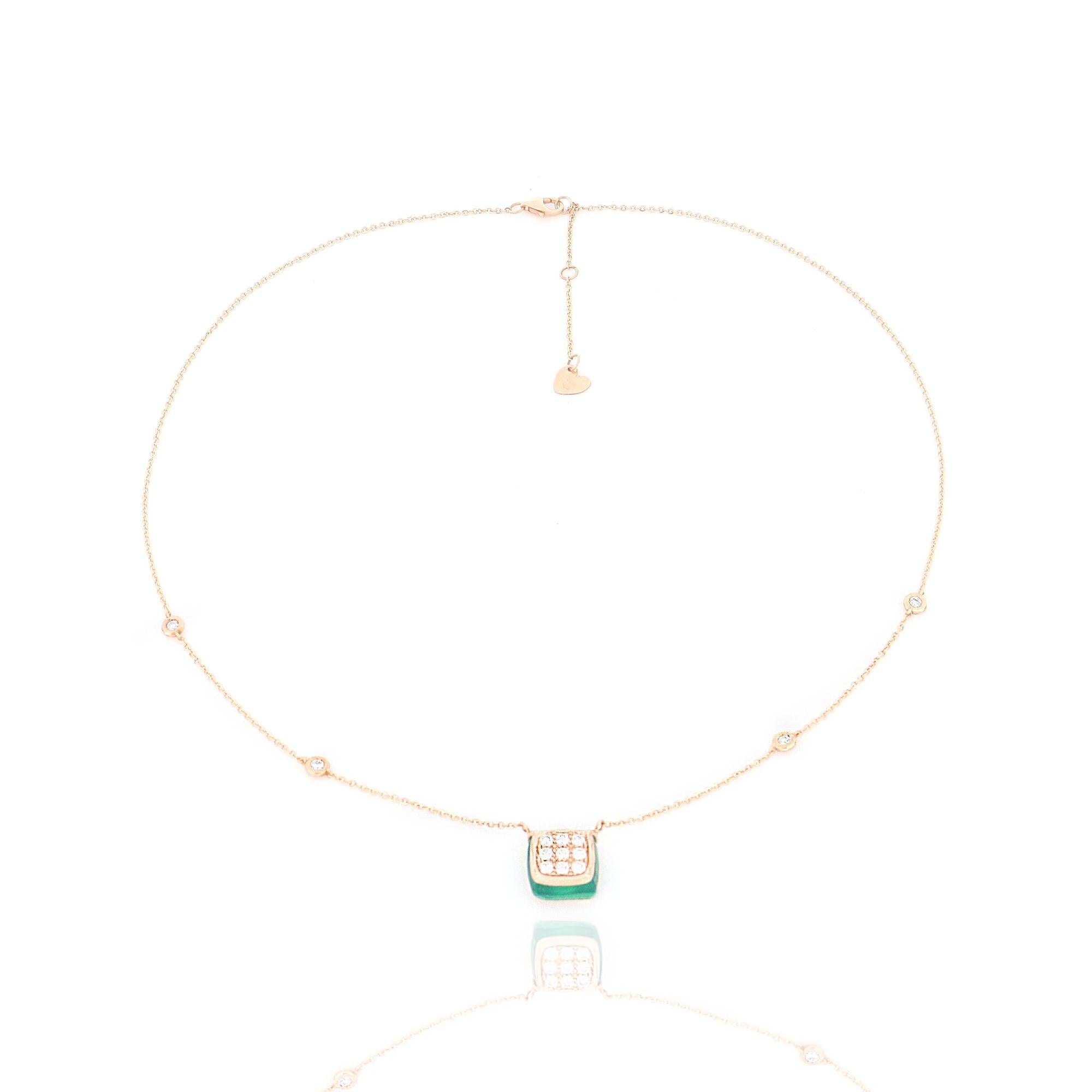 Contemporary Les Petits Bonbons Necklace Square with Green Onyx and Diamonds For Sale