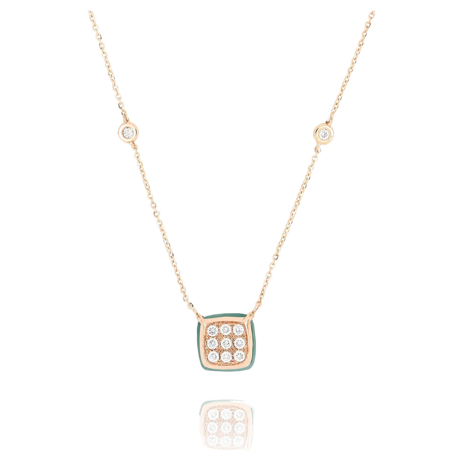 Les Petits Bonbons Necklace Square with Green Onyx and Diamonds