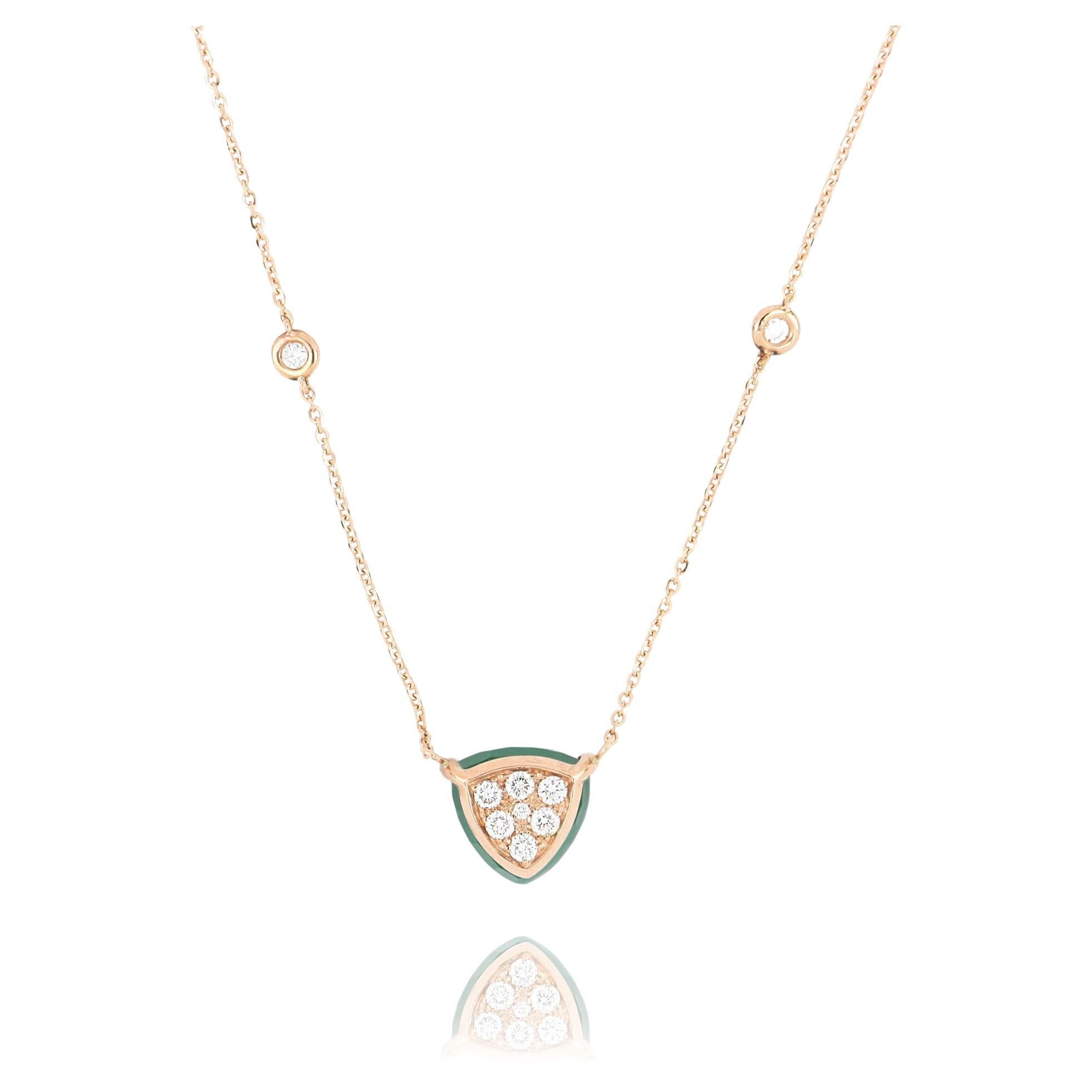 Les Petits Bonbons Necklace Square with Green Onyx and Diamonds