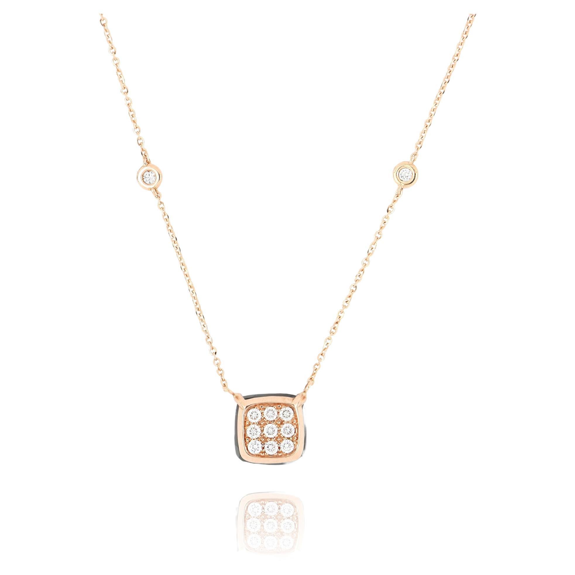 Les Petits Bonbons Necklace Square with Smoky Quartz and Diamonds For Sale