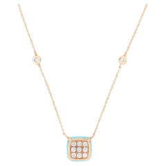 Les Petits Bonbons Necklace Square with Turquoise and Diamonds