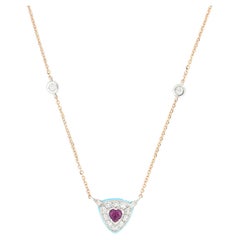 Les Petits Bonbons Necklace Triangle with Rhodolite, Turquoise and Diamonds
