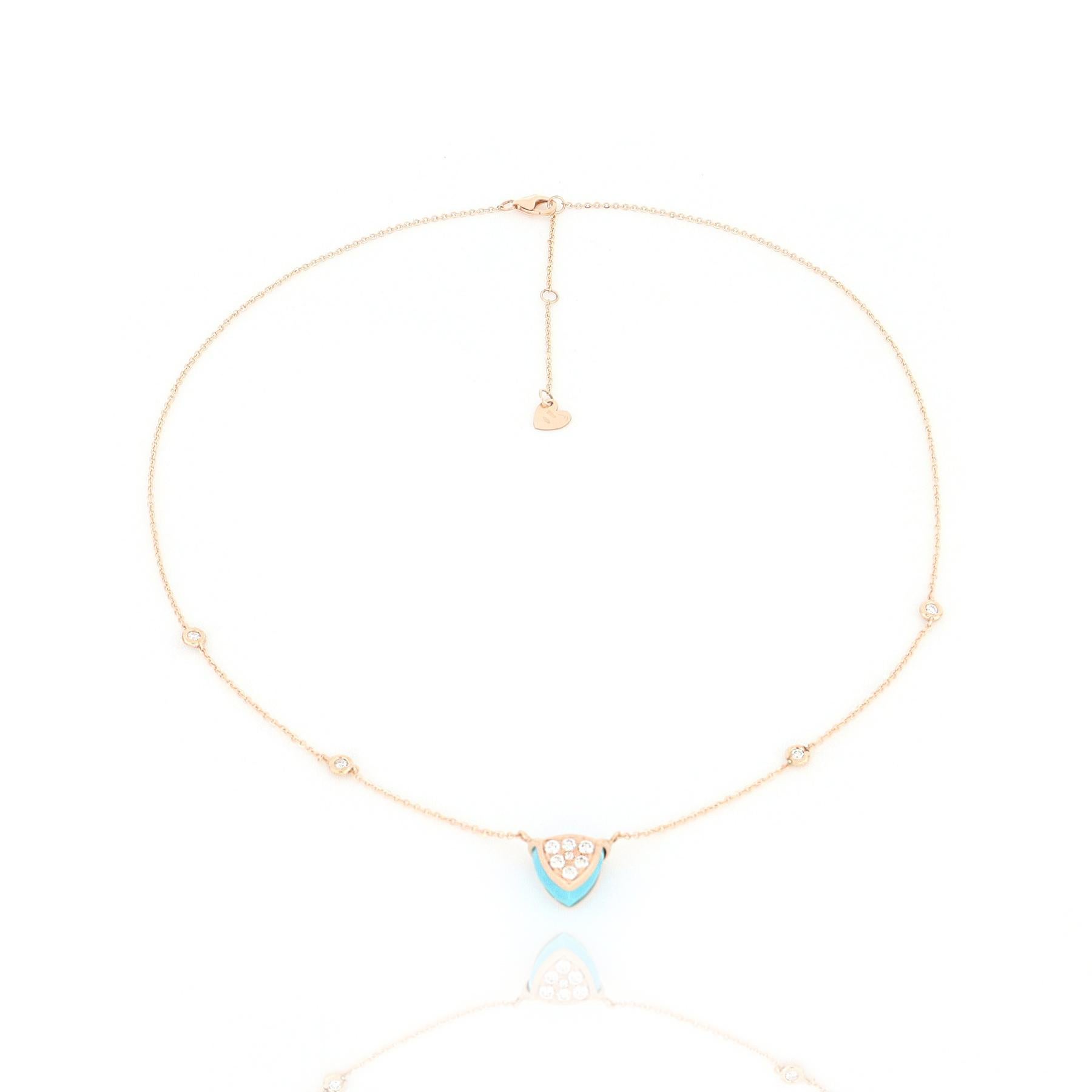 Contemporary Les Petits Bonbons Necklace Triangle with Turquoise and Diamonds For Sale